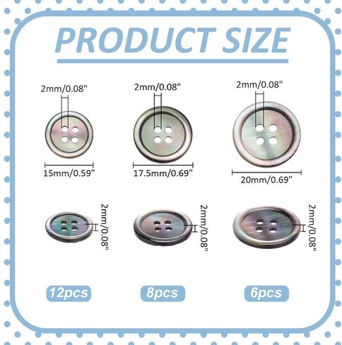26Pcs Pearl Shell Buttons 4 Holes Natural Black Flat Round Seashell Button 15/17.5/20 mm Bulk Round Sewing Craft Buttons for DIY Sewing Crafts Clothes Decorations Blazer Suits Shirts in Saudi Arabia