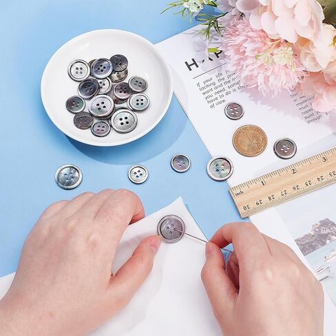 26Pcs Pearl Shell Buttons 4 Holes Natural Black Flat Round Seashell Button 15/17.5/20 mm Bulk Round Sewing Craft Buttons for DIY Sewing Crafts Clothes Decorations Blazer Suits Shirts in Saudi Arabia