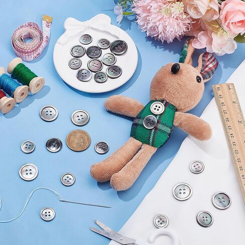 26Pcs Pearl Shell Buttons 4 Holes Natural Black Flat Round Seashell Button 15/17.5/20 mm Bulk Round Sewing Craft Buttons for DIY Sewing Crafts Clothes Decorations Blazer Suits Shirts in Saudi Arabia