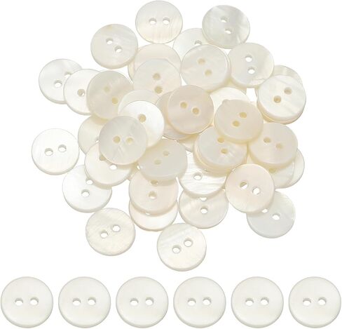 Natural Shell Sewing Buttons, 2 Hole Shell Round Sewing Buttons Mother of Pearl - Fitting for (DIY Crafts/Shirts/Clothes/Decorations) 12.5 mm & 50 Pack & White in Saudi Arabia