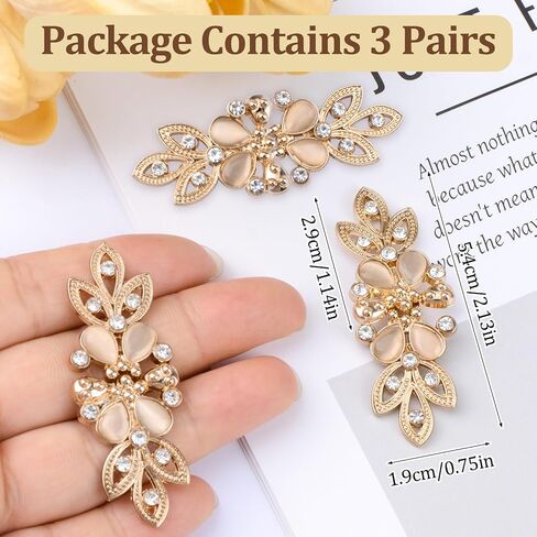 WANDIC 4.1 * 1.9cm Cloak Clasp Fasteners, 3Paris Glod Rhinestone Opal Sewing Buttons Sew on Hooks and Eyes Frog Closures Vest Cloak Backpack Clips in Kuwait