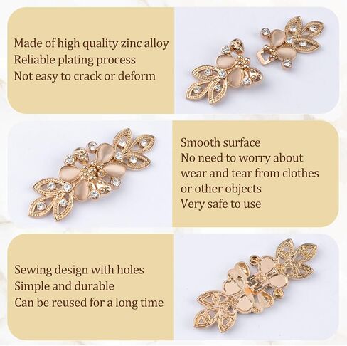 WANDIC 4.1 * 1.9cm Cloak Clasp Fasteners, 3Paris Glod Rhinestone Opal Sewing Buttons Sew on Hooks and Eyes Frog Closures Vest Cloak Backpack Clips in Kuwait