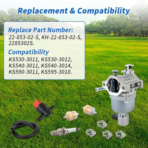 مكربن ​​22-853-02-S، متوافق مع محركات جزازة العشب MTD KS530-3011 KS530-3012 KS540-3011 KS540-3014 KS590-3011 KS595-3018، استبدل KH-22-853-02-S 2285302S in Kuwait