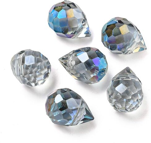 100pcs Teardrop Glass Beads Electroplated Faceted Waterdrop Crystal Spacer Beads Top Drilled for Jewelry Making Earring Bracelet Necklace, 11x8mm, Hole: 1.2mm in Kuwait