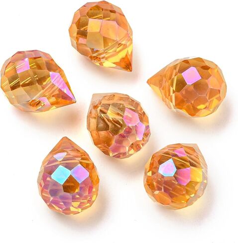 100pcs Teardrop Glass Beads Electroplated Faceted Waterdrop Crystal Spacer Beads Top Drilled for Jewelry Making Earring Bracelet Necklace, 11x8mm, Hole: 1.2mm in Kuwait