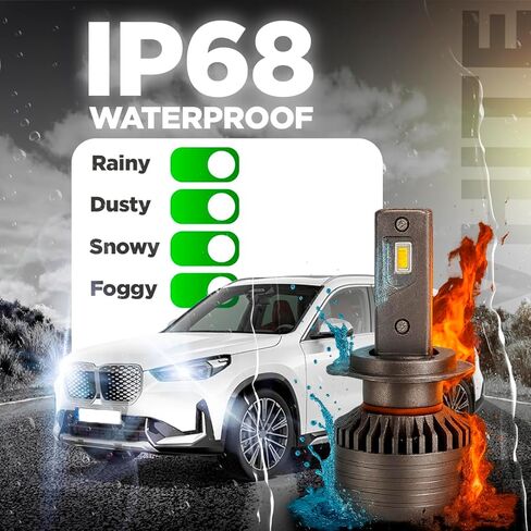 Veth H101 PRO H7 Replacement Fog Light Bulbs, 6500K Cool White, 130W 30000LM Mini Size, Turbo Fan Cooling, IP68 Waterproof, Plug & Play, Pack of 2 in Kuwait