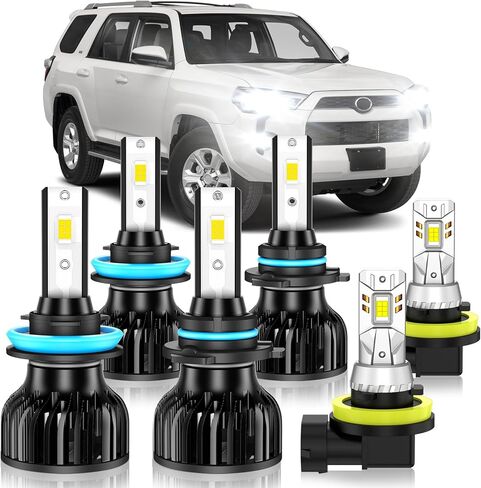 Fit for 2010-2022 Toyota 4Runner Fog Light Bulb, Hi&Lo Dual Beam Fog Light Bulb Combo, 600% Upgraded Brightness, 6000K White, Hollow Out Base & Fan Cooling, Pack of 6 in Kuwait