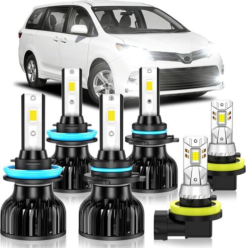 Fit for 2010-2022 Toyota 4Runner Fog Light Bulb, Hi&Lo Dual Beam Fog Light Bulb Combo, 600% Upgraded Brightness, 6000K White, Hollow Out Base & Fan Cooling, Pack of 6 in Kuwait