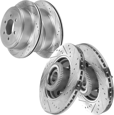 2WD 6-Lug Front and Rear Brake Rotors for 2004 2005 2006 2007 2008 Ford F-150, 2006 2007 2008 Lincoln Mark LT Drilled and Slotted Brakes Replacement [12.98" Front & 13.66" Rear Rotor] in Saudi Arabia