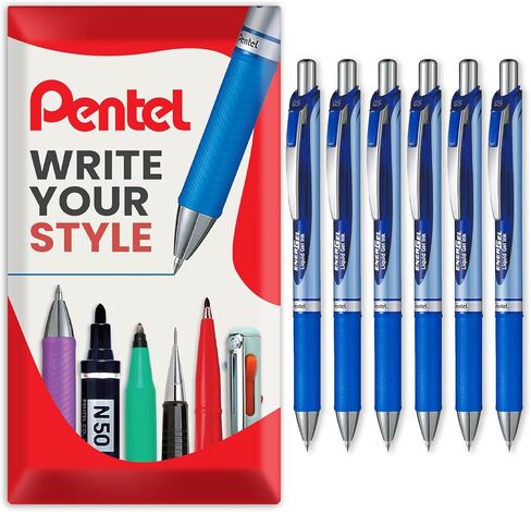 Pentel EnerGel BLN75 Retractable Gel Ink Rollerball Pen - 0.5mm Nib - Black, Blue & Violet Ink - Pack of 6 in Clam Wallet Packaging in Saudi Arabia