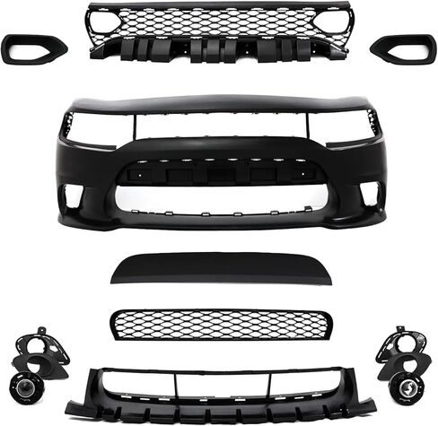Wildwolf Front Bumper Cover w/Grilles Compatible with 2015 2016 2017 2018 2019 2020 2021 2022 2023 Dodge Charger, Upper & Lower Grill(w/Fog Light) Whole Body Replacement Kits in Saudi Arabia