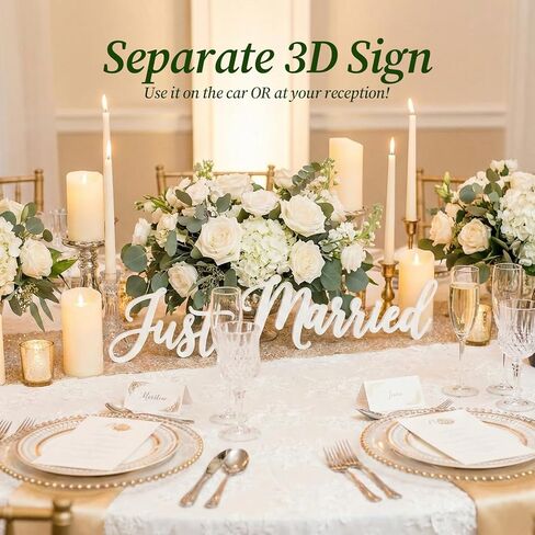 Just Married Car Decorations Set – White Floral Wreath with Long Tulle, Static-Cling Window Decal, Magnetic “Mr & Mrs" & “Love" Heart Signs – Elegant Wedding Getaway Car Decor Kit in Saudi Arabia