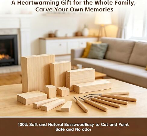 Basswood Carving Blocks: 16 Pieces in 5 Sizes with Oversized Blanks | Soft, Versatile Wood Blocks for All Your Whittling and Craft Projects ﻿ in Saudi Arabia