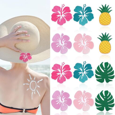 Suncalla 12 Pcs Summer Iron on Patches Hawaii Theme Embroidered Sew Applique Hawaiian Hibiscus Flowers Pineapple Monstera Leaf for Clothes Backpacks Hats Jeans Jackets Clothing Dress DIY Accessories in Kuwait