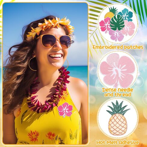 Suncalla 12 Pcs Summer Iron on Patches Hawaii Theme Embroidered Sew Applique Hawaiian Hibiscus Flowers Pineapple Monstera Leaf for Clothes Backpacks Hats Jeans Jackets Clothing Dress DIY Accessories in Kuwait