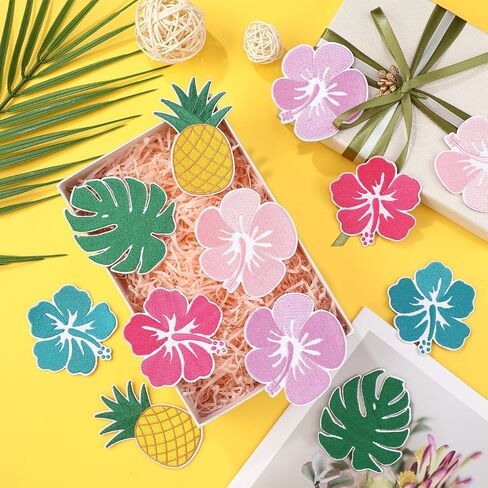 Suncalla 12 Pcs Summer Iron on Patches Hawaii Theme Embroidered Sew Applique Hawaiian Hibiscus Flowers Pineapple Monstera Leaf for Clothes Backpacks Hats Jeans Jackets Clothing Dress DIY Accessories in Kuwait