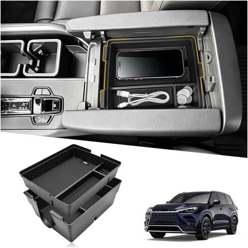 Double-Layer Center Console Organizer Fit for 2024-2026 Lexus TX (TX350/TX500h/TX500h+) Accessories Armrest Console Storage Box Premium ABS Plastic (Black) in Saudi Arabia