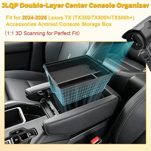 Double-Layer Center Console Organizer Fit for 2024-2026 Lexus TX (TX350/TX500h/TX500h+) Accessories Armrest Console Storage Box Premium ABS Plastic (Black) in Saudi Arabia