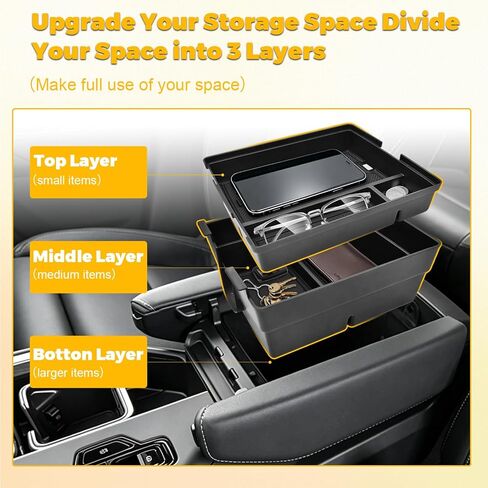 Double-Layer Center Console Organizer Fit for 2024-2026 Lexus TX (TX350/TX500h/TX500h+) Accessories Armrest Console Storage Box Premium ABS Plastic (Black) in Saudi Arabia