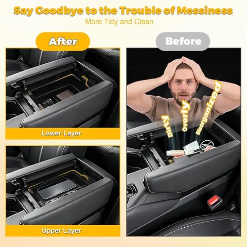 Double-Layer Center Console Organizer Fit for 2024-2026 Lexus TX (TX350/TX500h/TX500h+) Accessories Armrest Console Storage Box Premium ABS Plastic (Black) in Saudi Arabia