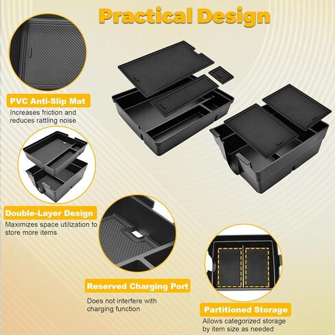 Double-Layer Center Console Organizer Fit for 2024-2026 Lexus TX (TX350/TX500h/TX500h+) Accessories Armrest Console Storage Box Premium ABS Plastic (Black) in Saudi Arabia