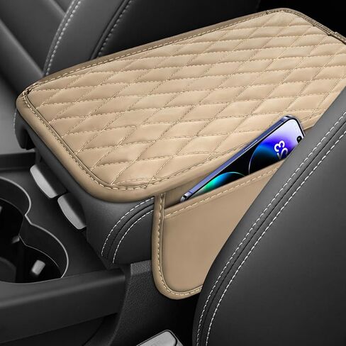 Car Center Console Cover, Armrest Covers for Car, Leather Armrest Seat Box Cover Protector with 2 Pockets Storage Bag, Middle Console Cover Stylish Car Decor for Sedans SUVs Trucks (Black) in Saudi Arabia