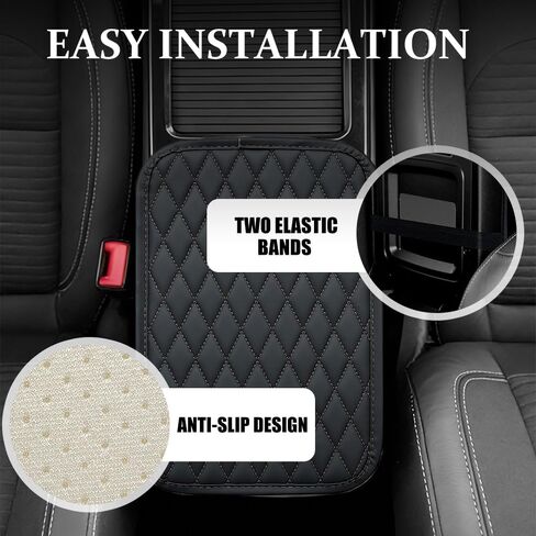Car Center Console Cover, Armrest Covers for Car, Leather Armrest Seat Box Cover Protector with 2 Pockets Storage Bag, Middle Console Cover Stylish Car Decor for Sedans SUVs Trucks (Black) in Saudi Arabia