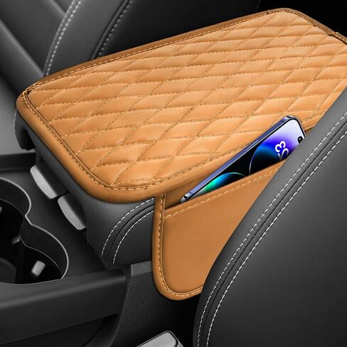 Car Center Console Cover, Armrest Covers for Car, Leather Armrest Seat Box Cover Protector with 2 Pockets Storage Bag, Middle Console Cover Stylish Car Decor for Sedans SUVs Trucks (Black) in Saudi Arabia
