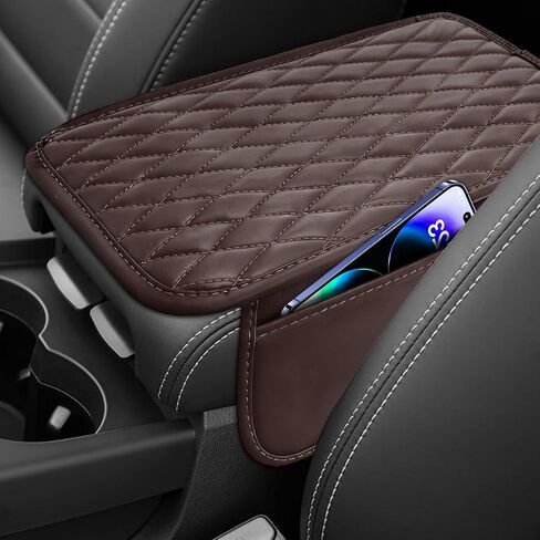 Car Center Console Cover, Armrest Covers for Car, Leather Armrest Seat Box Cover Protector with 2 Pockets Storage Bag, Middle Console Cover Stylish Car Decor for Sedans SUVs Trucks (Black) in Saudi Arabia