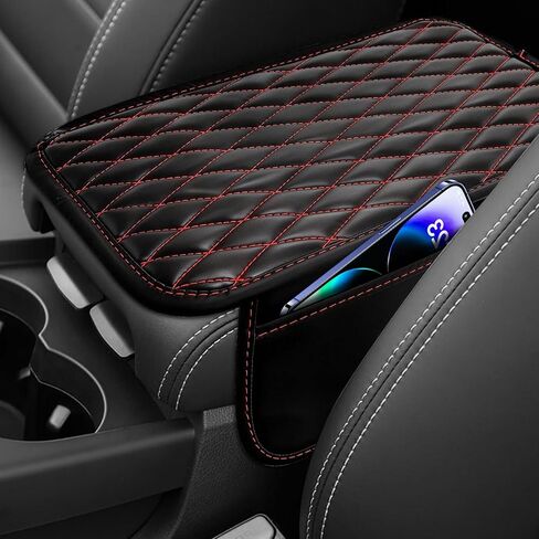 Car Center Console Cover, Armrest Covers for Car, Leather Armrest Seat Box Cover Protector with 2 Pockets Storage Bag, Middle Console Cover Stylish Car Decor for Sedans SUVs Trucks (Black) in Saudi Arabia