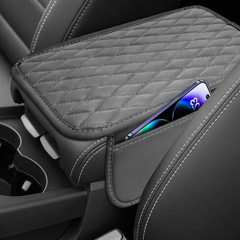 Car Center Console Cover, Armrest Covers for Car, Leather Armrest Seat Box Cover Protector with 2 Pockets Storage Bag, Middle Console Cover Stylish Car Decor for Sedans SUVs Trucks (Black) in Saudi Arabia
