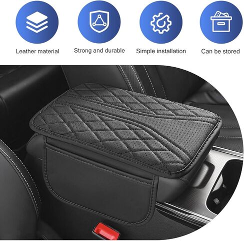 Car Center Console Cover with 2 Side Pockets, Memory Foam Comfort Stylish Leather Vehicle Elbow Protector Cushion, Breathable Scratch-resistant Arm Rest Seat Box Pad for Most Vehicles(Black) in Saudi Arabia