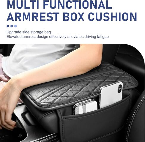 Car Center Console Cover with 2 Side Pockets, Memory Foam Comfort Stylish Leather Vehicle Elbow Protector Cushion, Breathable Scratch-resistant Arm Rest Seat Box Pad for Most Vehicles(Black) in Saudi Arabia
