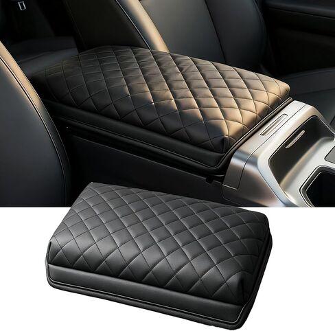Center Console Armrest Cover, Soft Leather Cushion Pad with Thick Sponge Filling & Black Stitches, Waterproof Middle Console Box Lid Protector for Toyota RAV4 2026 (Black) in Saudi Arabia
