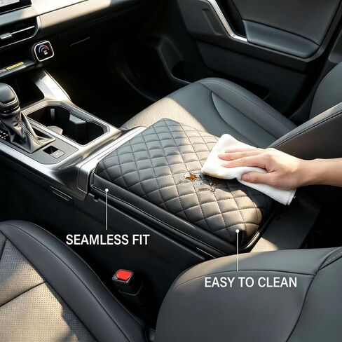 Center Console Armrest Cover, Soft Leather Cushion Pad with Thick Sponge Filling & Black Stitches, Waterproof Middle Console Box Lid Protector for Toyota RAV4 2026 (Black) in Saudi Arabia