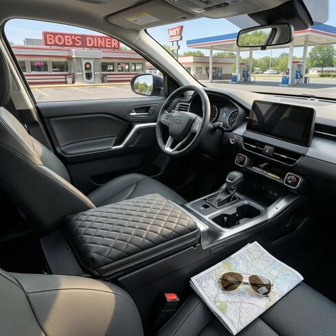 Center Console Armrest Cover, Soft Leather Cushion Pad with Thick Sponge Filling & Black Stitches, Waterproof Middle Console Box Lid Protector for Toyota RAV4 2026 (Black) in Saudi Arabia