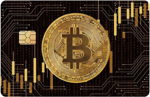 Credit Card Sticker, Circuit Board Pattern Golden Coin Payment Skin PVC Waterproof Sticker Cover, Crypto Money Decals Ultra-Thin Surface Protector for Debit Cards and Crypto Fans in Kuwait