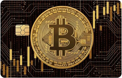 Credit Card Sticker, Circuit Board Pattern Golden Coin Payment Skin PVC Waterproof Sticker Cover, Crypto Money Decals Ultra-Thin Surface Protector for Debit Cards and Crypto Fans in Kuwait