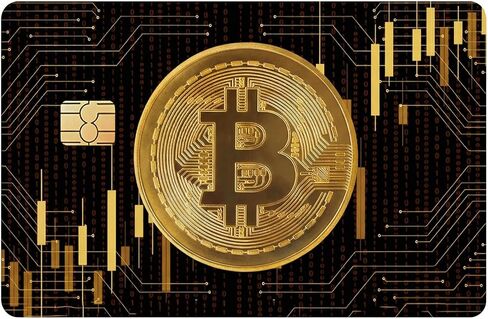 Credit Card Sticker, Circuit Board Pattern Golden Coin Payment Skin PVC Waterproof Sticker Cover, Crypto Money Decals Ultra-Thin Surface Protector for Debit Cards and Crypto Fans in Kuwait