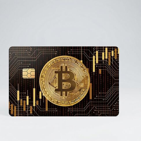 Credit Card Sticker, Circuit Board Pattern Golden Coin Payment Skin PVC Waterproof Sticker Cover, Crypto Money Decals Ultra-Thin Surface Protector for Debit Cards and Crypto Fans in Kuwait