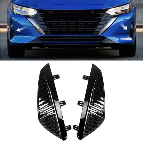 2 PCS Front Bumper Fog Light Lamp Grille Cover Bezel Fit for Nissan Sentra 2024 2025 Assembly Replacement Set Glossy Black (Left and Right) in Saudi Arabia