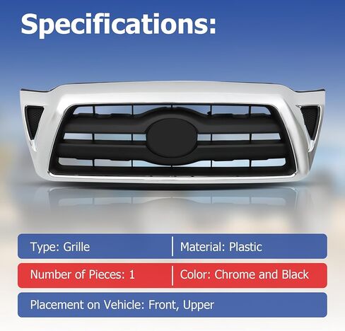 Front Bumper Upper Grille Chrome Shell with Black Insert Replacement for Ta-co-ma 2005-2011 5310004360 in Kuwait