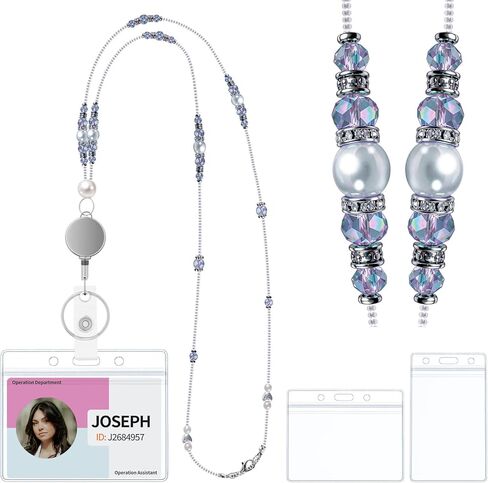 Uniclife Retractable Beaded Lanyard for ID Badges and Keys with ID Holder, Pearl & Crystal Lanyard, Cute Badge Lanyards for Women, Pink in Kuwait