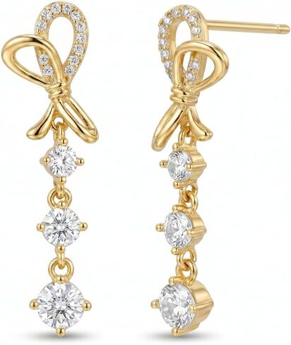 Jean Beau Gold Bow Drop Earrings for Women, Trendy Butterfly Sparkly Cubic Zirconia Hypoallergenic Dangle Earring Fashion Christmas Prom Wedding Outfit Accessories Jewelry Gift in Saudi Arabia
