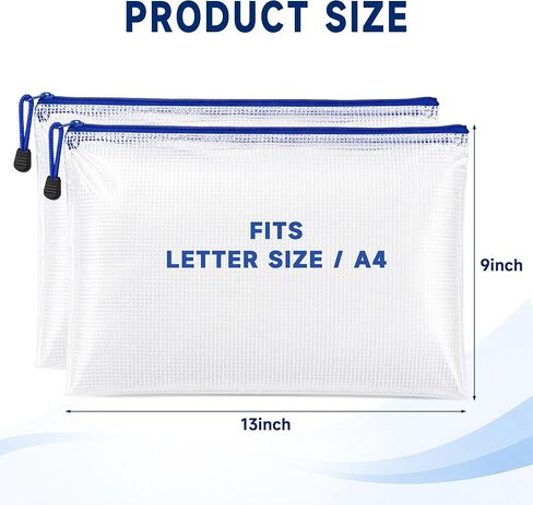 TONOS Mesh Zipper Pouch Bags, 2 Pack 13x9 Inch Clear PVC Plastic Zipper Pouches, Water Resistant Supply Organizers for School, Office, Classroom Organization, Travel, Crafts and Puzzles in Kuwait