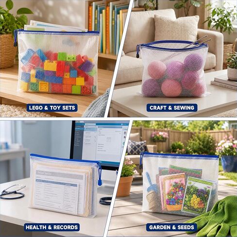 TONOS Mesh Zipper Pouch Bags, 2 Pack 13x9 Inch Clear PVC Plastic Zipper Pouches, Water Resistant Supply Organizers for School, Office, Classroom Organization, Travel, Crafts and Puzzles in Kuwait