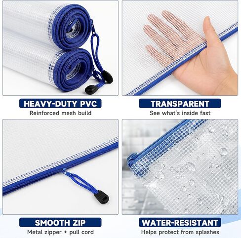TONOS Mesh Zipper Pouch Bags, 2 Pack 13x9 Inch Clear PVC Plastic Zipper Pouches, Water Resistant Supply Organizers for School, Office, Classroom Organization, Travel, Crafts and Puzzles in Kuwait