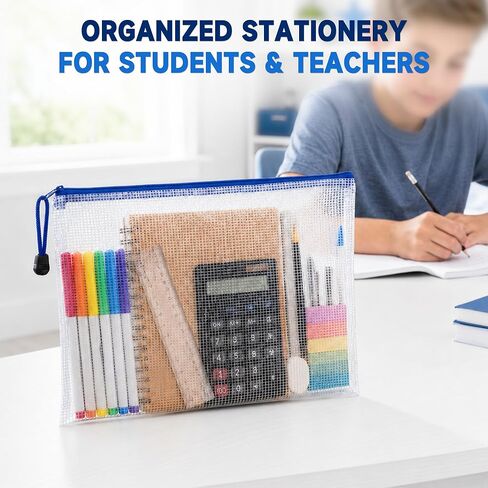 TONOS Mesh Zipper Pouch Bags, 2 Pack 13x9 Inch Clear PVC Plastic Zipper Pouches, Water Resistant Supply Organizers for School, Office, Classroom Organization, Travel, Crafts and Puzzles in Kuwait