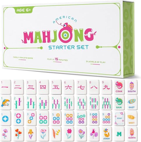 Mini Mahjong Set for Kids & Beginners, Portable Travel Mahjong Tiles Set American for Family, 160 Acrylic Mini Mahjong Tiles with Carrying Bag, Mat, Racks, Mah Jong Starter Kit for Ages 6+ in Kuwait