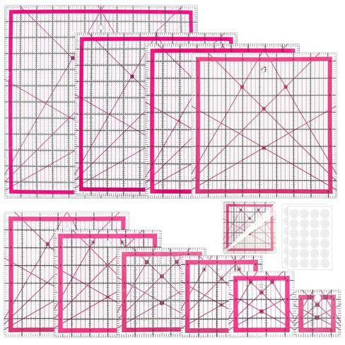Quilting Rulers (2.5",3.5",4.5",5",6",7",8.5",9",10",12"), 10 Square Quilting-Templates with Anti-Slip Mat, Quilting-Ruler Acrylic Rulers for Quilting and Sewing, Pink in Kuwait